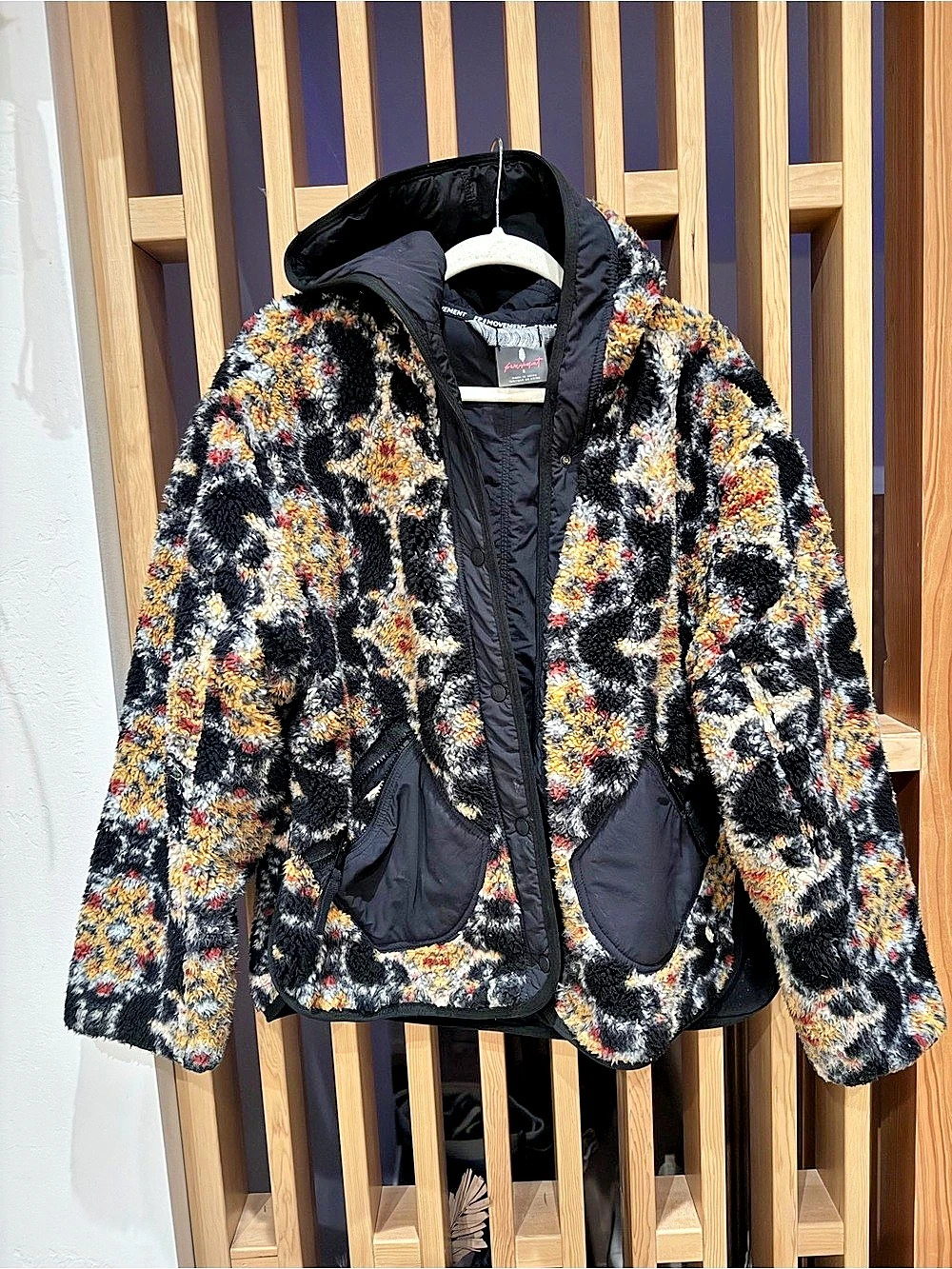 Free People Abstract Print Hooded Jacket in Black & Orange Like New
